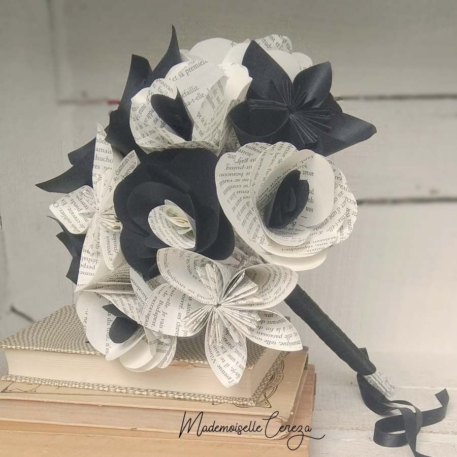 bouquet origami noir blanc mariage