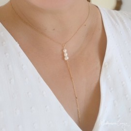 Collier mariée  forme Y perles eau douce "Pluie d'été" - Bijou mariage 