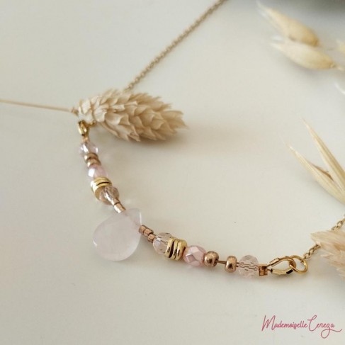 Collier pierre fine quartz rose  - Bijou précieux