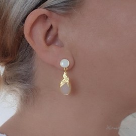 Boucles d'oreille colibri blanc et or - Bijou précieux