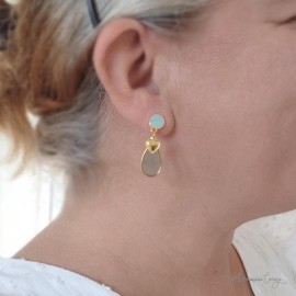 Boucles d'oreille coeur céladon et or - Bijou précieux