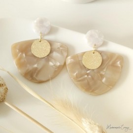 Boucles d'oreille soirée beige marbré or  - Bijou précieux