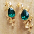 Boucles oreille mariée Swarovski vert émeraude fleur et goutte - "isélis"