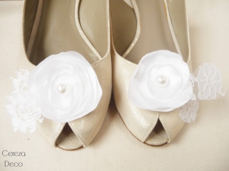 clip chaussure mariage fleur dentelle blanc féérique shoe clip cereza deco 2