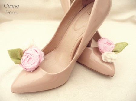 clip chaussure mariage rétro champetre fleur rose mousseline 3